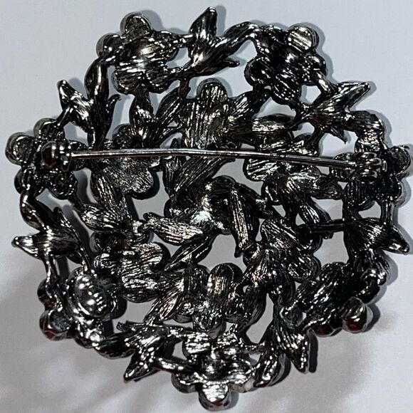 Turquoise seed beads aurora AB rhinestones 2" floral Brooch Silvertone vintage - Picture 5 of 5